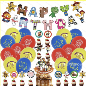 ST2 Toy Story Theme Kids Birthday Party Decorations – Banner, Cake Topper, Balloon Set, Party Supplies TS2